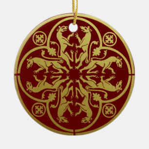 Medieval Renaissance Herald Lion Leopard Metallic Ceramic Ornament
