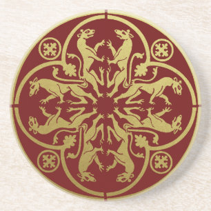 Medieval Renaissance Herald Lion Leopard Metallic  Coaster