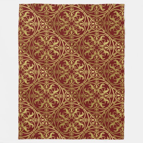 Medieval Renaissance Herald Lion Leopard Metallic  Fleece Blanket