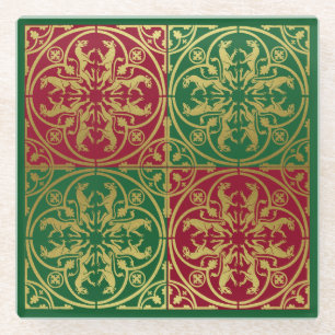 Medieval Renaissance Herald Lion Leopard Metallic  Glass Coaster