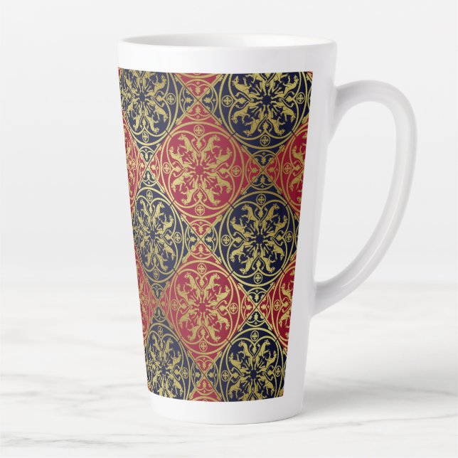 Medieval Renaissance Herald Lion Leopard Metallic  Latte Mug (Right)