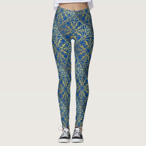 Medieval Renaissance Herald Lion Leopard Metallic  Leggings