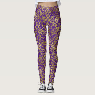 Medieval Renaissance Herald Lion Leopard Metallic  Leggings