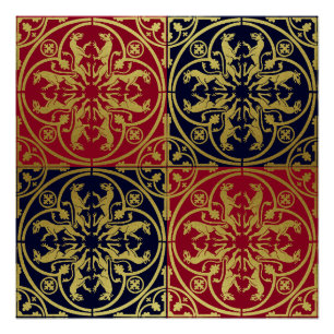 Medieval Renaissance Herald Lion Leopard Metallic Poster