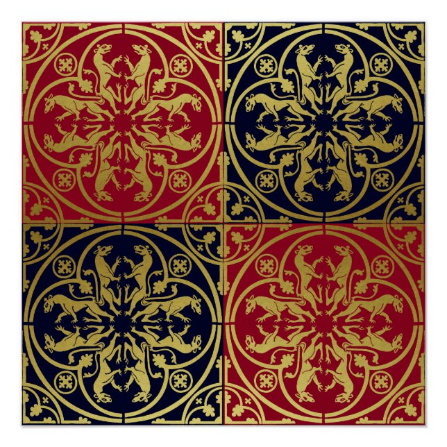 Medieval Renaissance Herald Lion Leopard Metallic  Poster (Front)