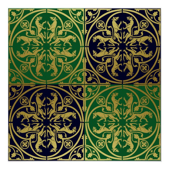 Medieval Renaissance Herald Lion Leopard Metallic  Poster (Front)