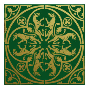 Medieval Renaissance Herald Lion Leopard Metallic Poster