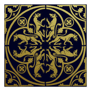 Medieval Renaissance Herald Lion Leopard Metallic Poster
