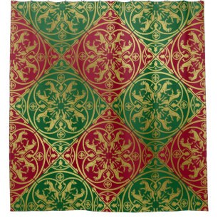 Medieval Renaissance Herald Lion Leopard Metallic  Shower Curtain