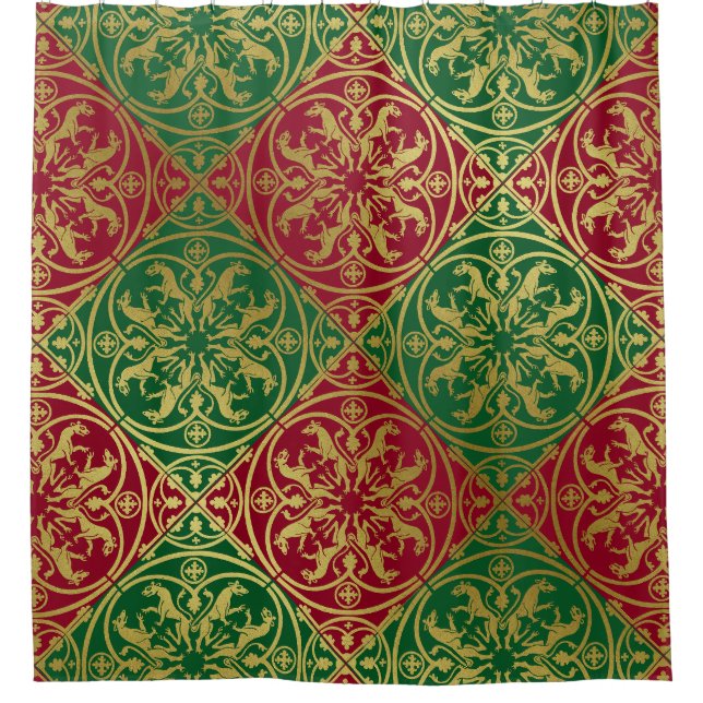Medieval Renaissance Herald Lion Leopard Metallic  Shower Curtain (Front)