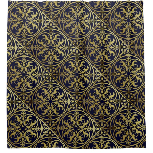 Medieval Renaissance Herald Lion Leopard Metallic  Shower Curtain (Front)