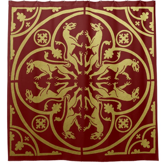 Medieval Renaissance Herald Lion Leopard Metallic  Shower Curtain (Front)