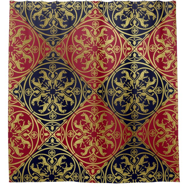 Medieval Renaissance Herald Lion Leopard Metallic  Shower Curtain (Front)