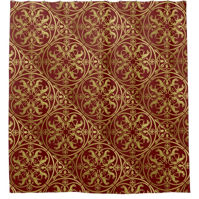 Medieval Renaissance Herald Lion Leopard Metallic  Shower Curtain (Front)