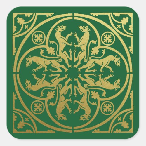 Medieval Renaissance Herald Lion Leopard Metallic  Square Sticker