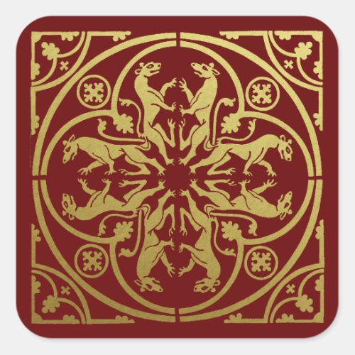 Medieval Renaissance Herald Lion Leopard Metallic  Square Sticker