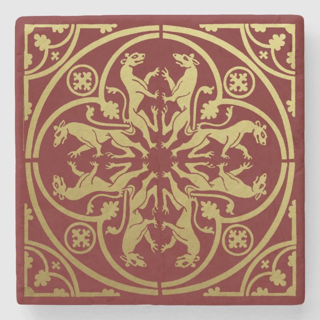 Medieval Renaissance Herald Lion Leopard Metallic  Stone Coaster (Front)