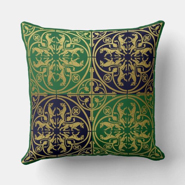 Medieval Renaissance Herald Lion Leopard Metallic  Throw Pillow (Back)