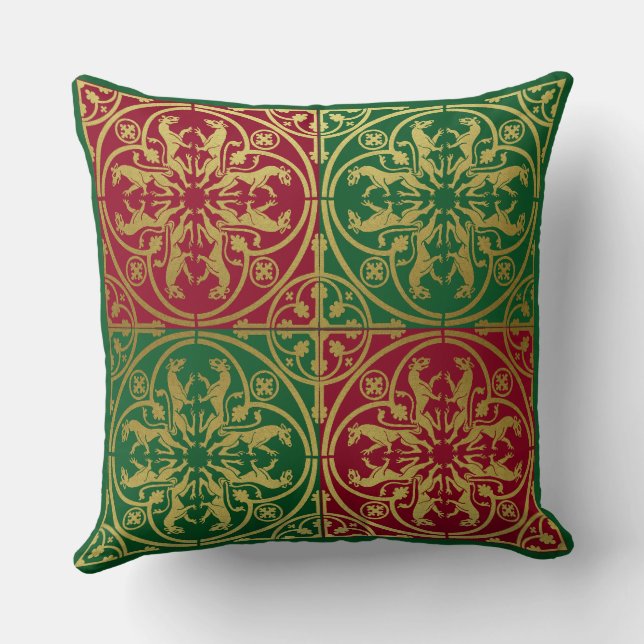 Medieval Renaissance Herald Lion Leopard Metallic  Throw Pillow (Back)
