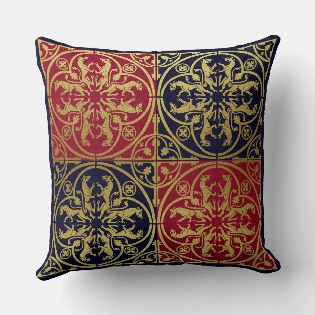 Medieval Renaissance Herald Lion Leopard Metallic  Throw Pillow (Back)