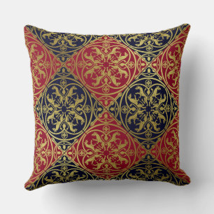 Medieval Renaissance Herald Lion Leopard Metallic  Throw Pillow