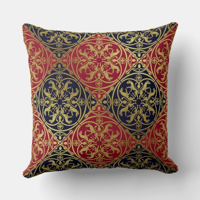 Medieval Renaissance Herald Lion Leopard Metallic  Throw Pillow (Back)