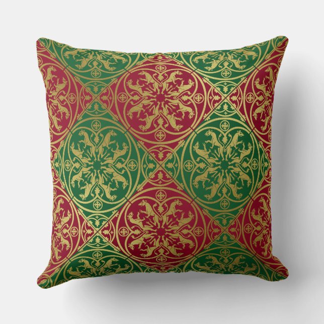 Medieval Renaissance Herald Lion Leopard Metallic  Throw Pillow (Back)