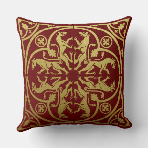 Medieval Renaissance Herald Lion Leopard Metallic Throw Pillow