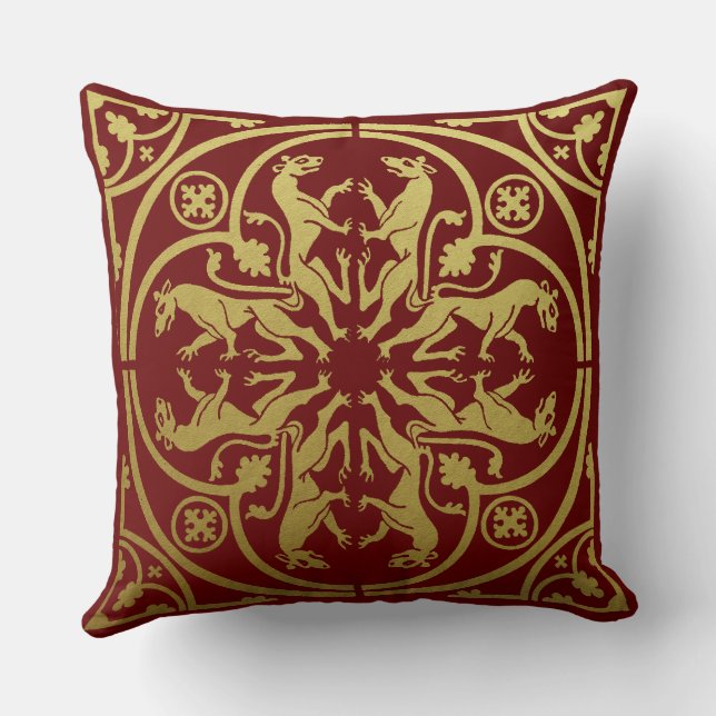 Medieval Renaissance Herald Lion Leopard Metallic  Throw Pillow (Back)