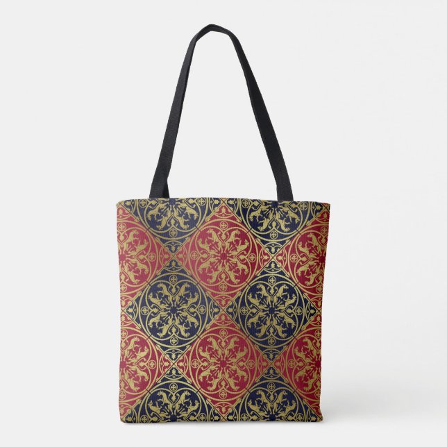 Medieval Renaissance Herald Lion Leopard Metallic  Tote Bag (Back)