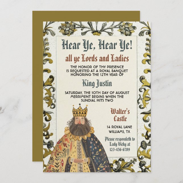 Medieval Renaissance King Birthday Invitation (Front/Back)