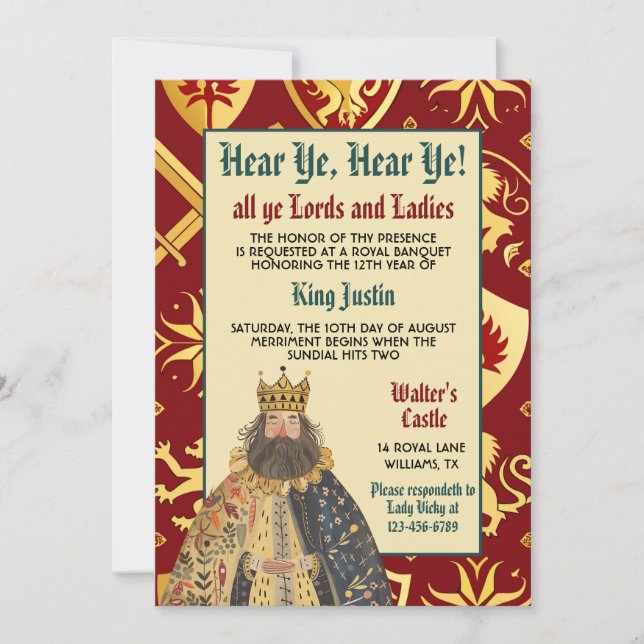 Medieval Renaissance King Birthday Invitation (Front)