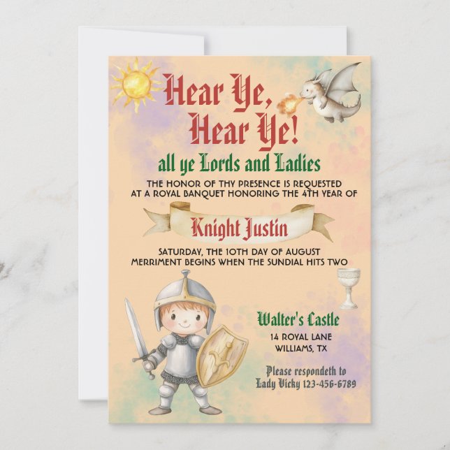 Medieval Renaissance Knight Birthday Invitation (Front)
