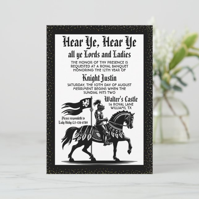 Medieval Renaissance Knight Birthday Invitation (Standing Front)