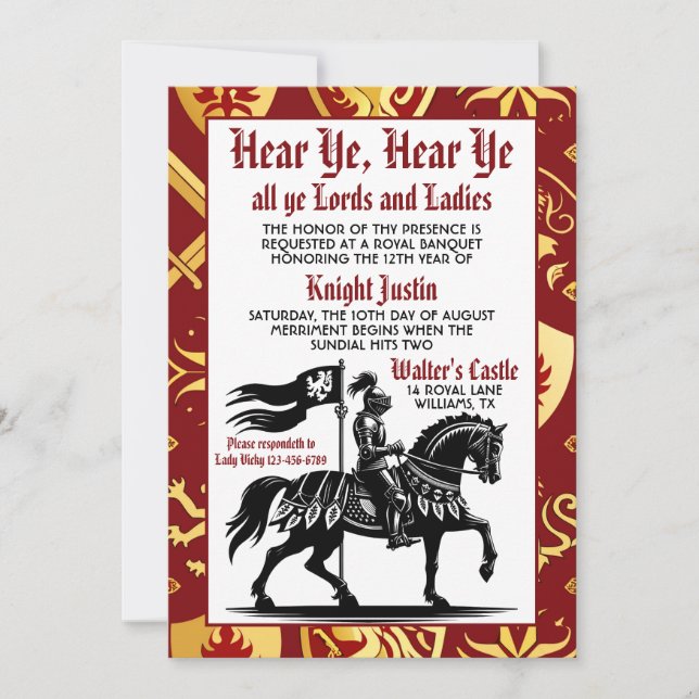 Medieval Renaissance Knight Birthday Invitation (Front)