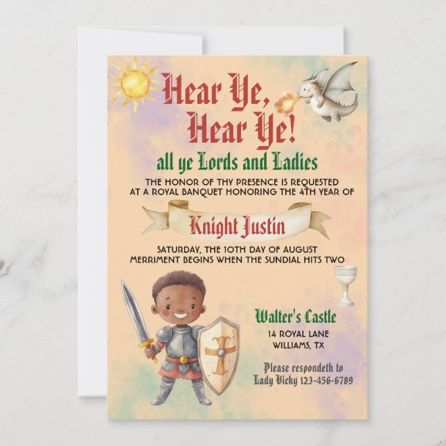 Medieval Renaissance Knight Birthday Invitation (Front)