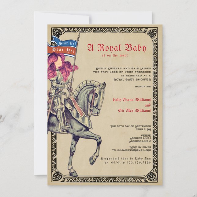 Medieval Renaissance Knight Renfaire Baby Shower Invitation (Front)
