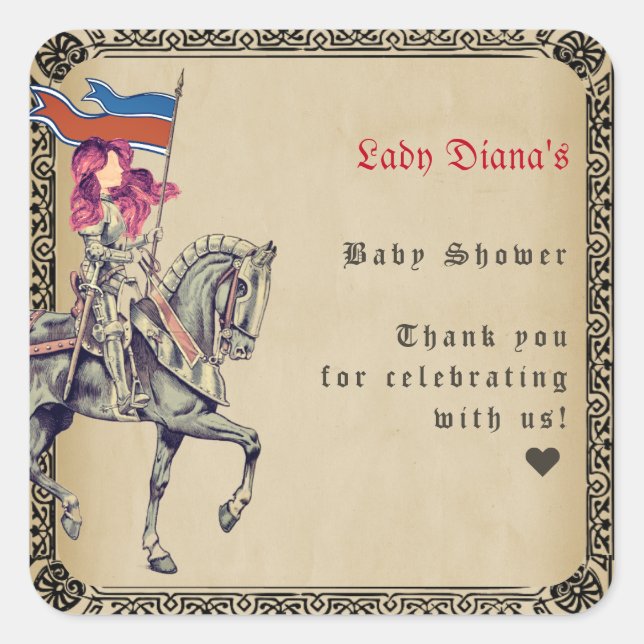 Medieval Renaissance Knight Renfaire Baby Shower Square Sticker (Front)