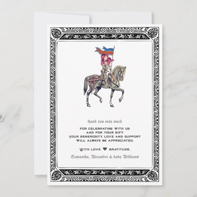 Medieval Renaissance Knight Renfaire W Baby Shower Thank You Card (Front)