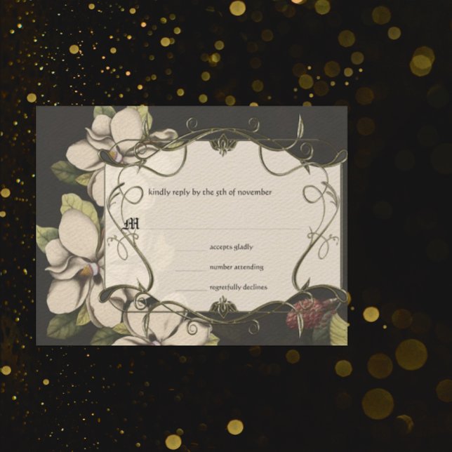 Medieval Renaissance Magnolia  Wedding RSVP Card (Creator Uploaded)
