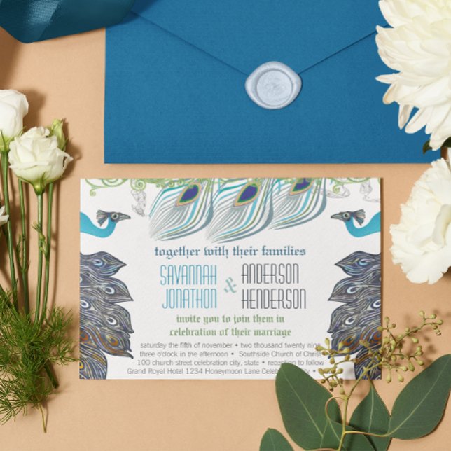 Medieval Renaissance Peacock Vintage 3 Feathers  Invitation (Creator Uploaded)