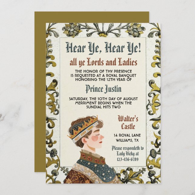 Medieval Renaissance Prince Birthday Invitation (Front/Back)