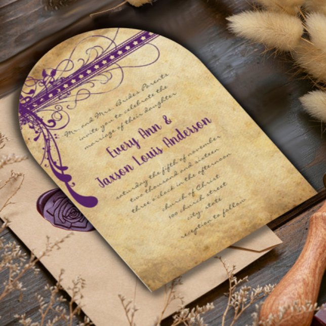 Medieval Renaissance Purple Faux Parchment Invitation (Creator Uploaded)