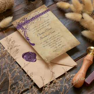 Medieval Renaissance Purple Faux Parchment Invitation
