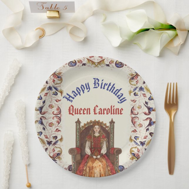 Medieval Renaissance Queen Birthday Paper Plates (Wedding)
