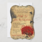 Medieval Renaissance Red Tree Vintage Bird Wedding Invitation (Back)