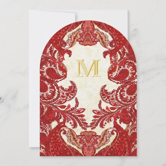 Medieval Renaissance Red Vintage Paisley Wedding Invitation (Back)