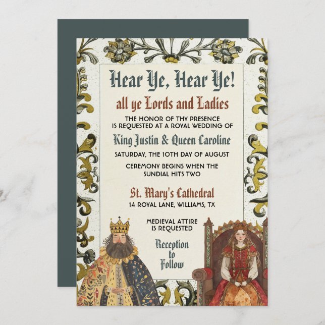 Medieval Renaissance Royal Wedding Invitation (Front/Back)