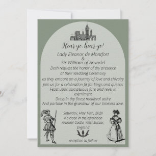 Medieval Renaissance Sage Green Arch Wedding Invitation