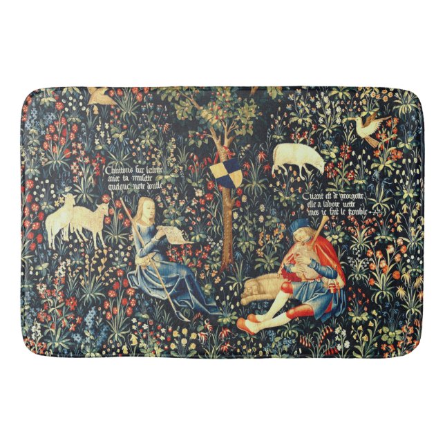 Medieval Renaissance Tapestry  Shepherds and Sheep Bath Mat (Front)